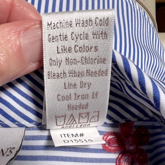 Navy and White Pinstriped Embroidered Top  PL - Picture 10 of 13